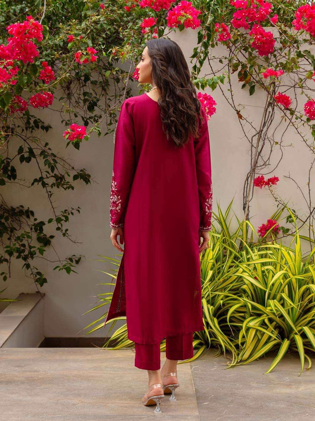 TNG Stitched 2 Piece Cotton Lawn Collection'2024-Crimson (Reddish Maroon)