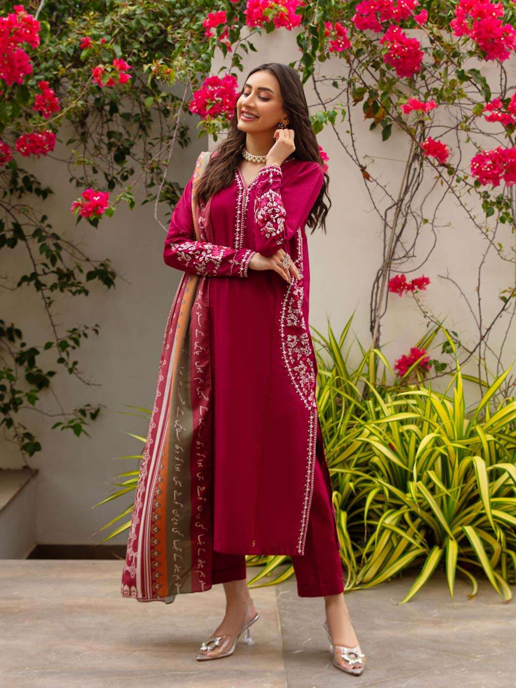 TNG Stitched 2 Piece Cotton Lawn Collection'2024-Crimson (Reddish Maroon)