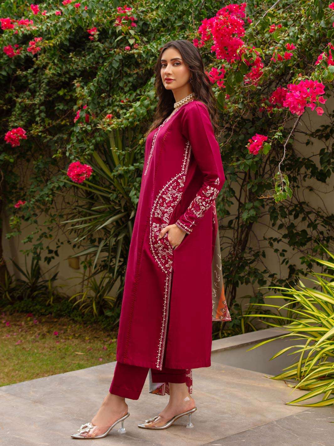 TNG Stitched 2 Piece Cotton Lawn Collection'2024-Crimson (Reddish Maroon)