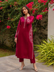 TNG Stitched 2 Piece Cotton Lawn Collection'2024-Crimson (Reddish Maroon)