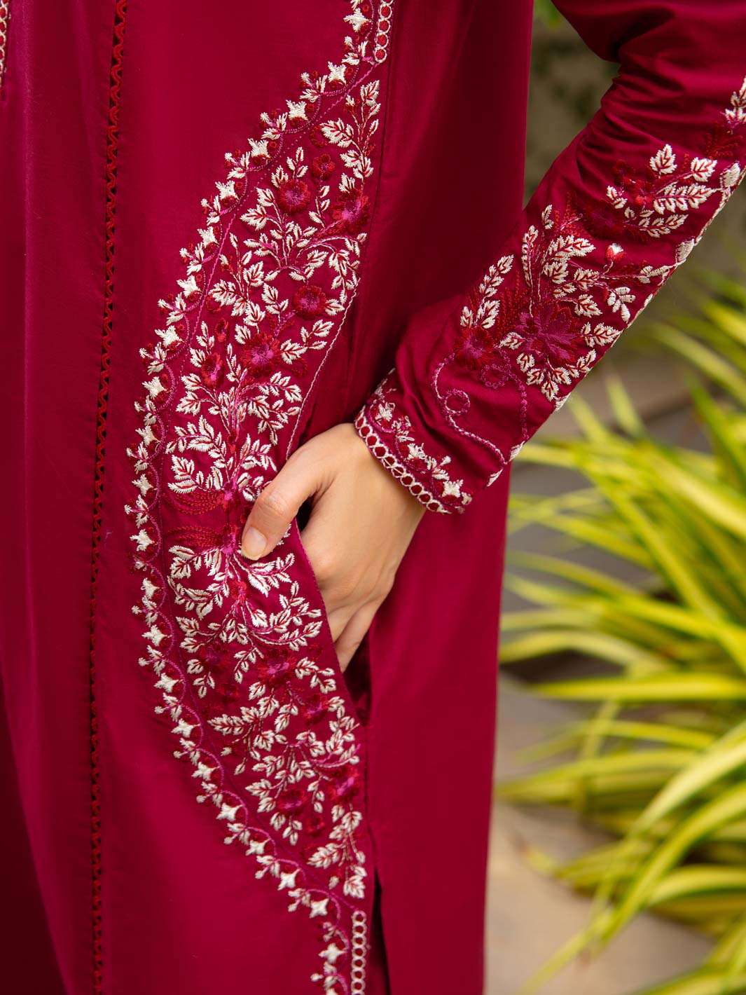 TNG Stitched 2 Piece Cotton Lawn Collection'2024-Crimson (Reddish Maroon)