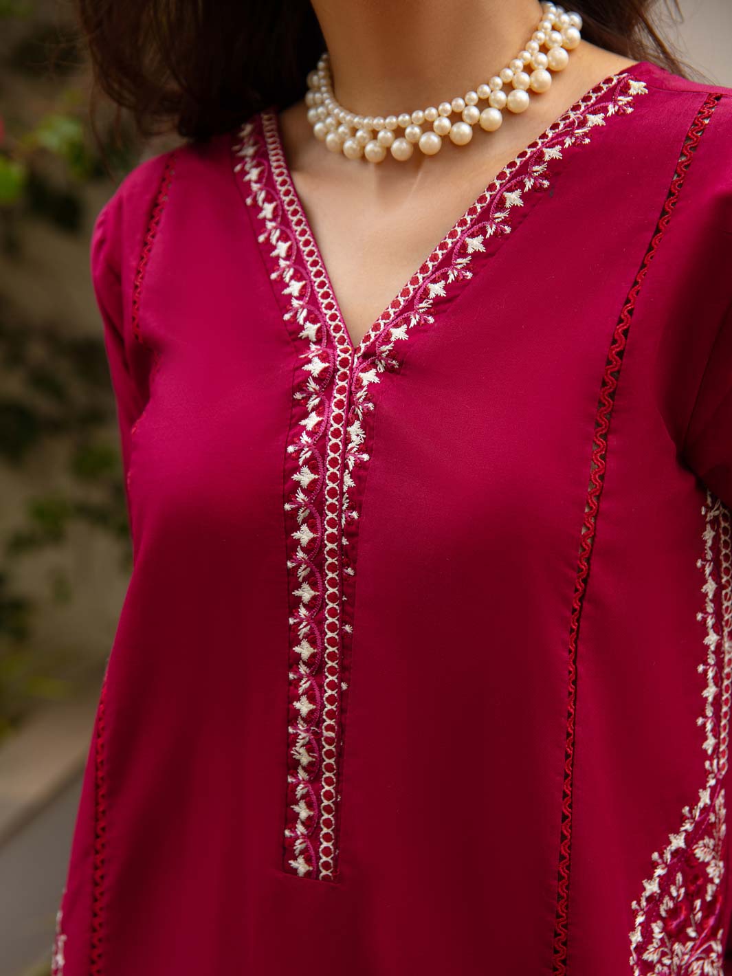TNG Stitched 2 Piece Cotton Lawn Collection'2024-Crimson (Reddish Maroon)