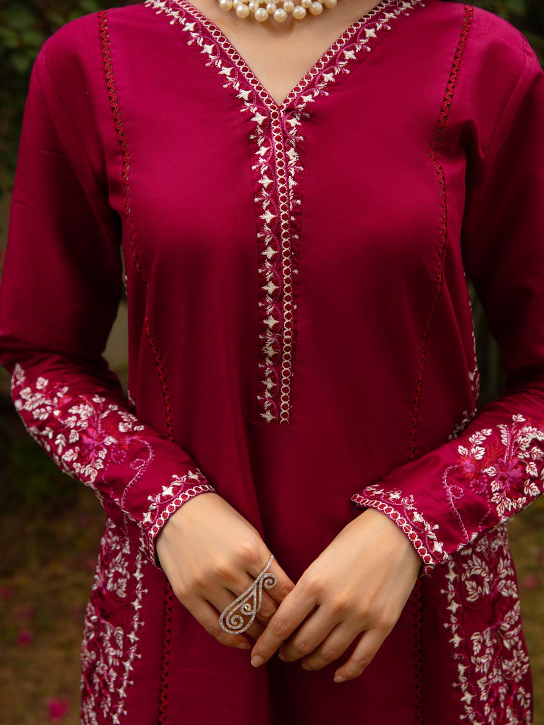 TNG Stitched 2 Piece Cotton Lawn Collection'2024-Crimson (Reddish Maroon)
