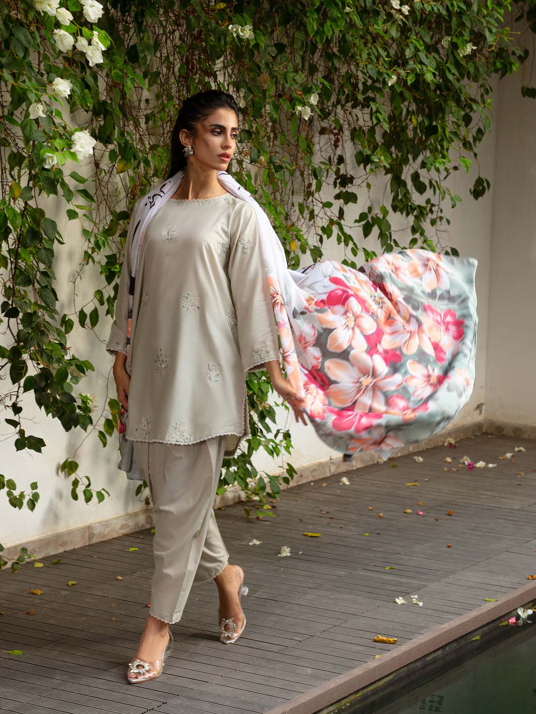 TNG Stitched 2 Piece Cotton Lawn Collection'2024-Pearl (Whitish Grey)