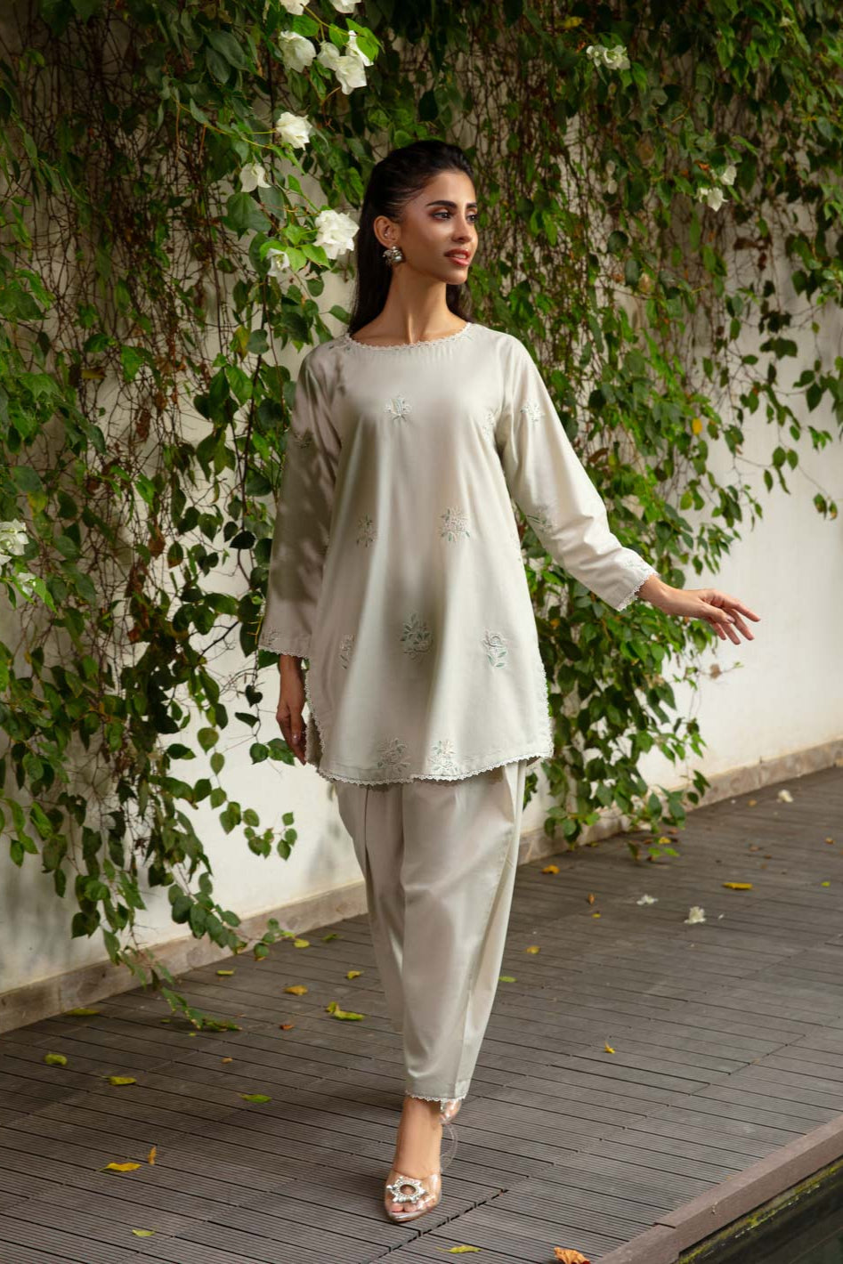 TNG Stitched 2 Piece Cotton Lawn Collection'2024-Pearl (Whitish Grey)
