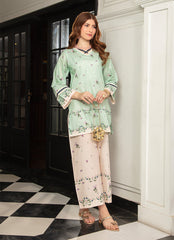Daily Chic - Ahlam By Safa Textile Stitched 1 Piece Summer Shirt-Olive Green & Beige Contrast