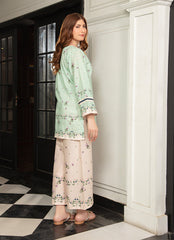 Daily Chic - Ahlam By Safa Textile Stitched 1 Piece Summer Shirt-Olive Green & Beige Contrast