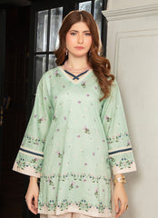 Daily Chic - Ahlam By Safa Textile Stitched 1 Piece Summer Shirt-Olive Green & Beige Contrast