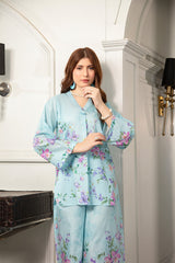 Ahlam By Safa Textile Stitched Co-Ords Lawn Suit-Light Blue Graceful Tunic