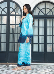 Ahlam By Safa Textile Stitched Co-Ords Lawn Suit-Sea Blue Premium Tunic