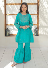 Khanak Stitched Kids-Turquoise Gharara Suit KST 139