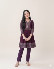 Khanak Stitched Kids-Bringle Purple Short Frok-KST 036