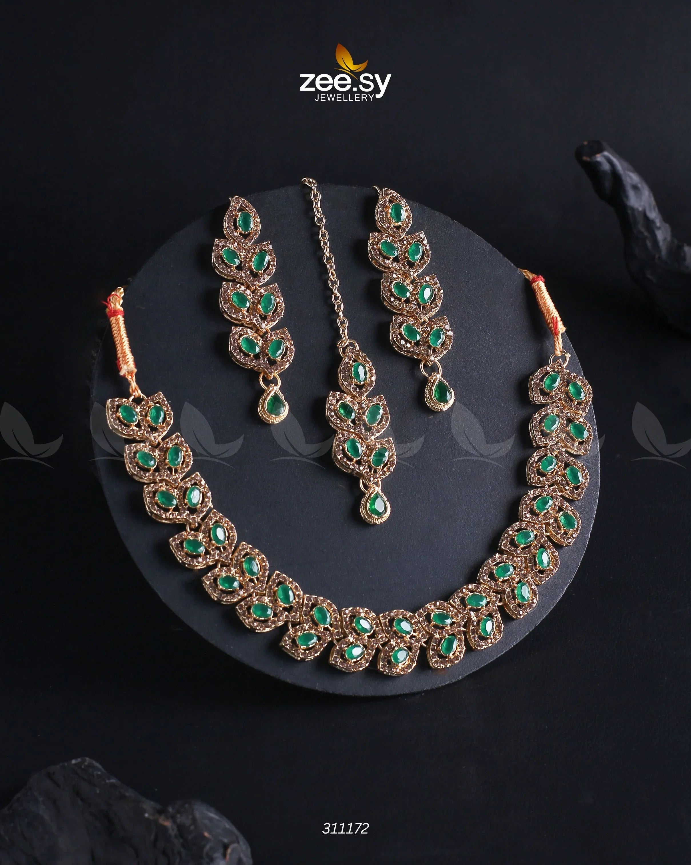 Elara Necklace Champagne & Green - Zeesy Jewellery