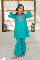 Khanak Stitched Kids-Turquoise Gharara Suit KST 139
