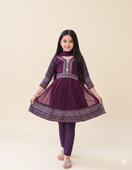 Khanak Stitched Kids-Bringle Purple Short Frok-KST 036