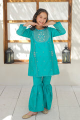 Khanak Stitched Kids-Turquoise Gharara Suit KST 139