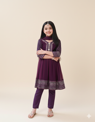 Khanak Stitched Kids-Bringle Purple Short Frok-KST 036