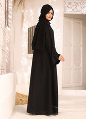 Black Nida Fabric Hand Work Front Open Abaya 0116-J-255 