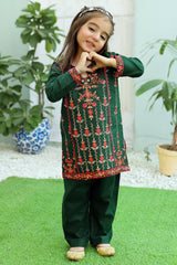 Khanak Stitched Kids-Dark Green Embroidered 2Pcs Suit KST 080