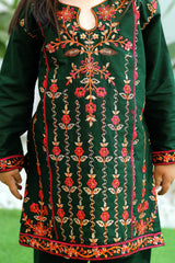 Khanak Stitched Kids-Dark Green Embroidered 2Pcs Suit KST 080