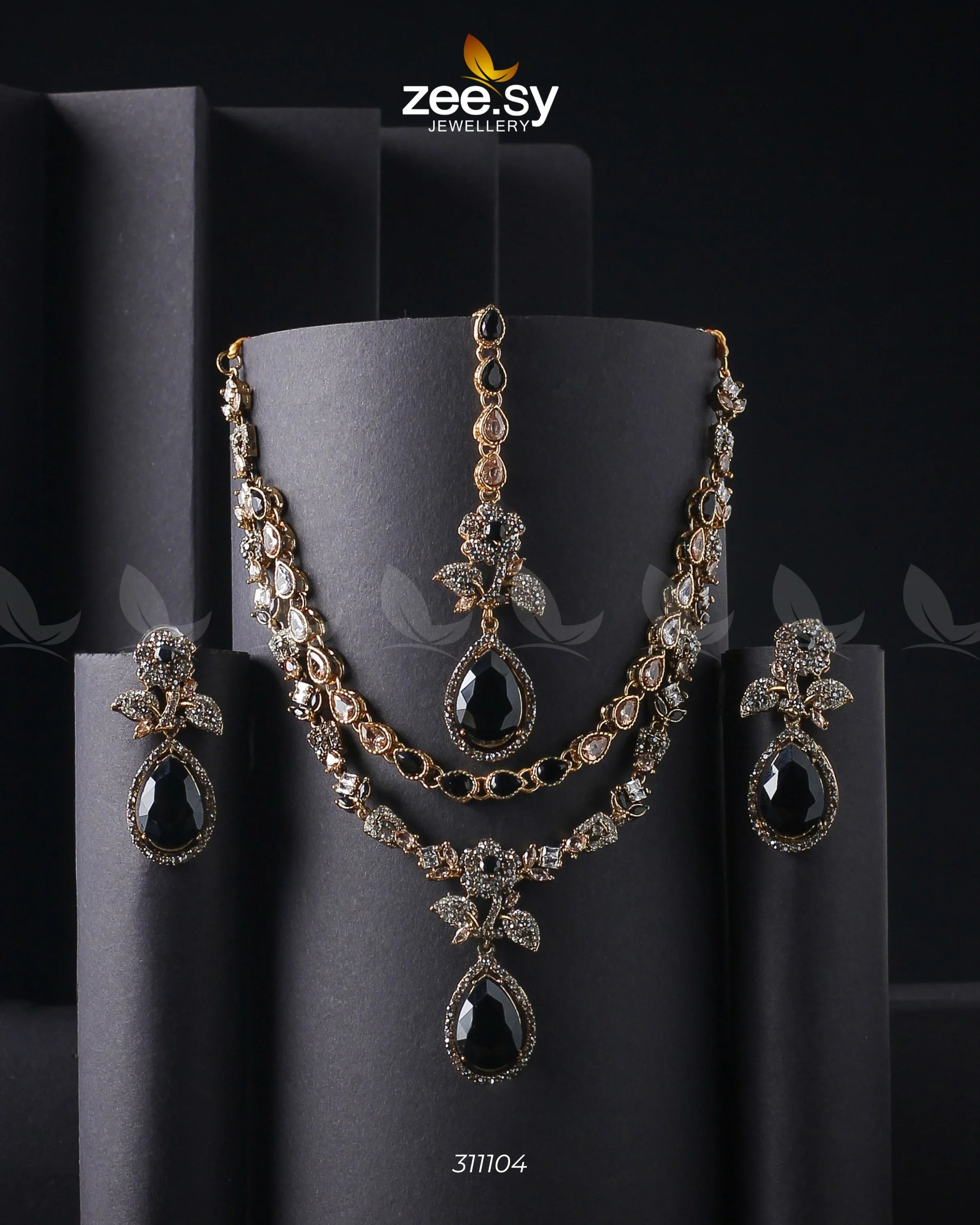 Amelia Necklace set Golden Black - Zeesy Jewellery