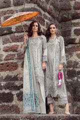 Gulmina Unstitched 3 Piece Luxury Lawn Vol-02 Suit-Grey Dusk Farshi Shalwar With Short Shirt