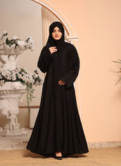 Black Nida Fabric Stone Work Front Open Abaya