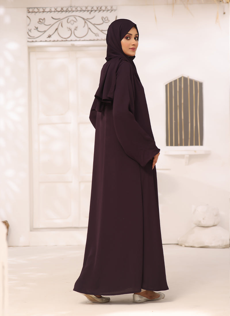 Nooriya: Dark Purple Zoom Nida Front Open Abaya 0118-R-250