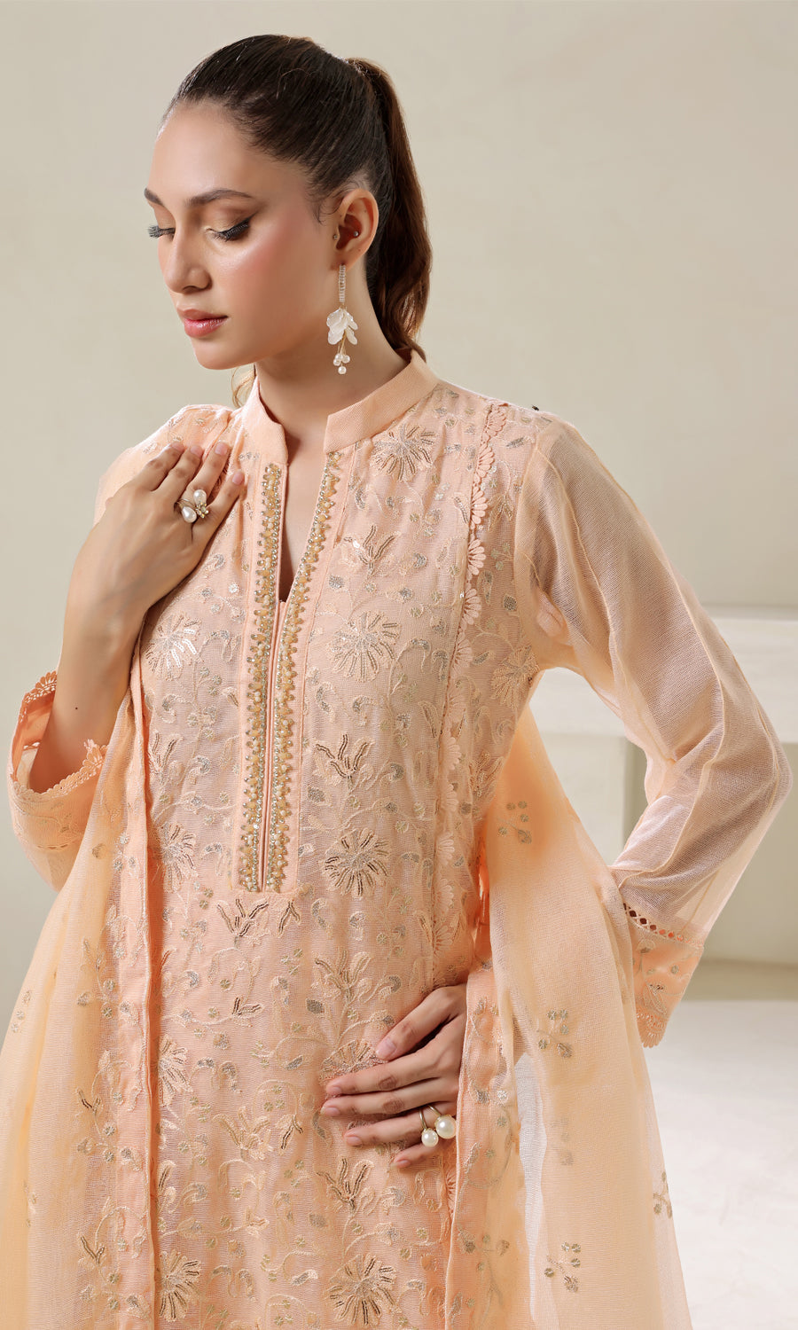 Shamooz Stitched 3 Piece Luxury Festive Eid Collection'2025-Pastel Peach SE-015