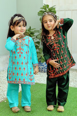 Khanak Stitched Kids-Dark Green Embroidered 2Pcs Suit KST 080