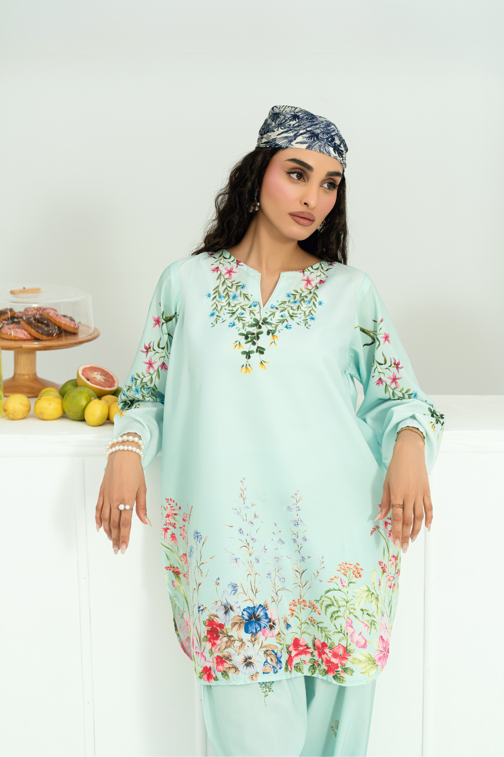 Raha By Amal Stitched Co Ords Cambric Vol-01 Collection'2025-Cyan