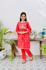 Khanak Stitched Kids-Poppy Red Embroidered 2Pcs Suit KST 110