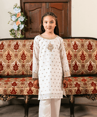 Kaanthaa Stitched 2 Piece Organza Jamawar Formals Kids Suit-Raj Hans Stitched (2-Piece)
