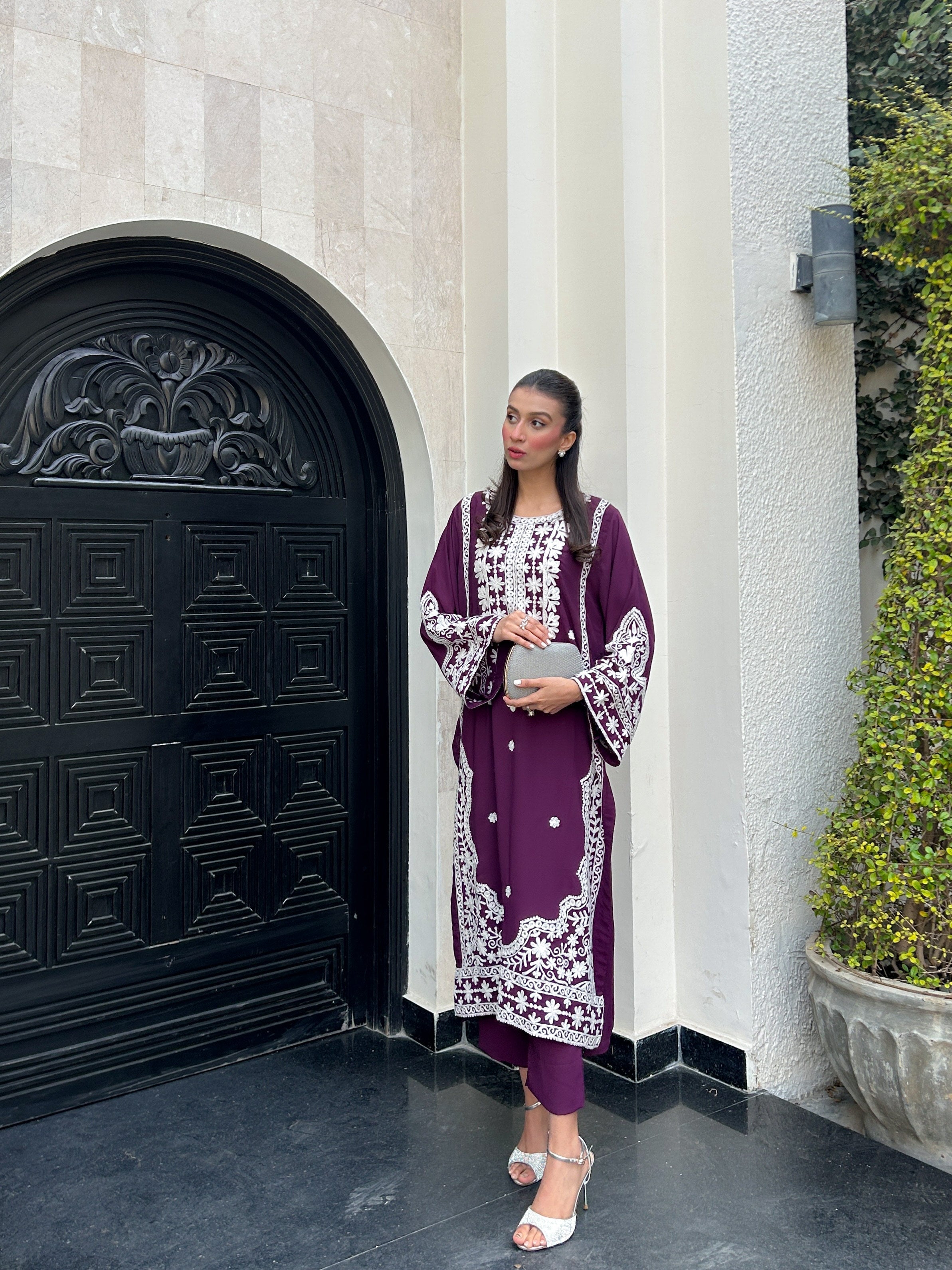 Manahils Stitched Purple Embroidered Two Pc