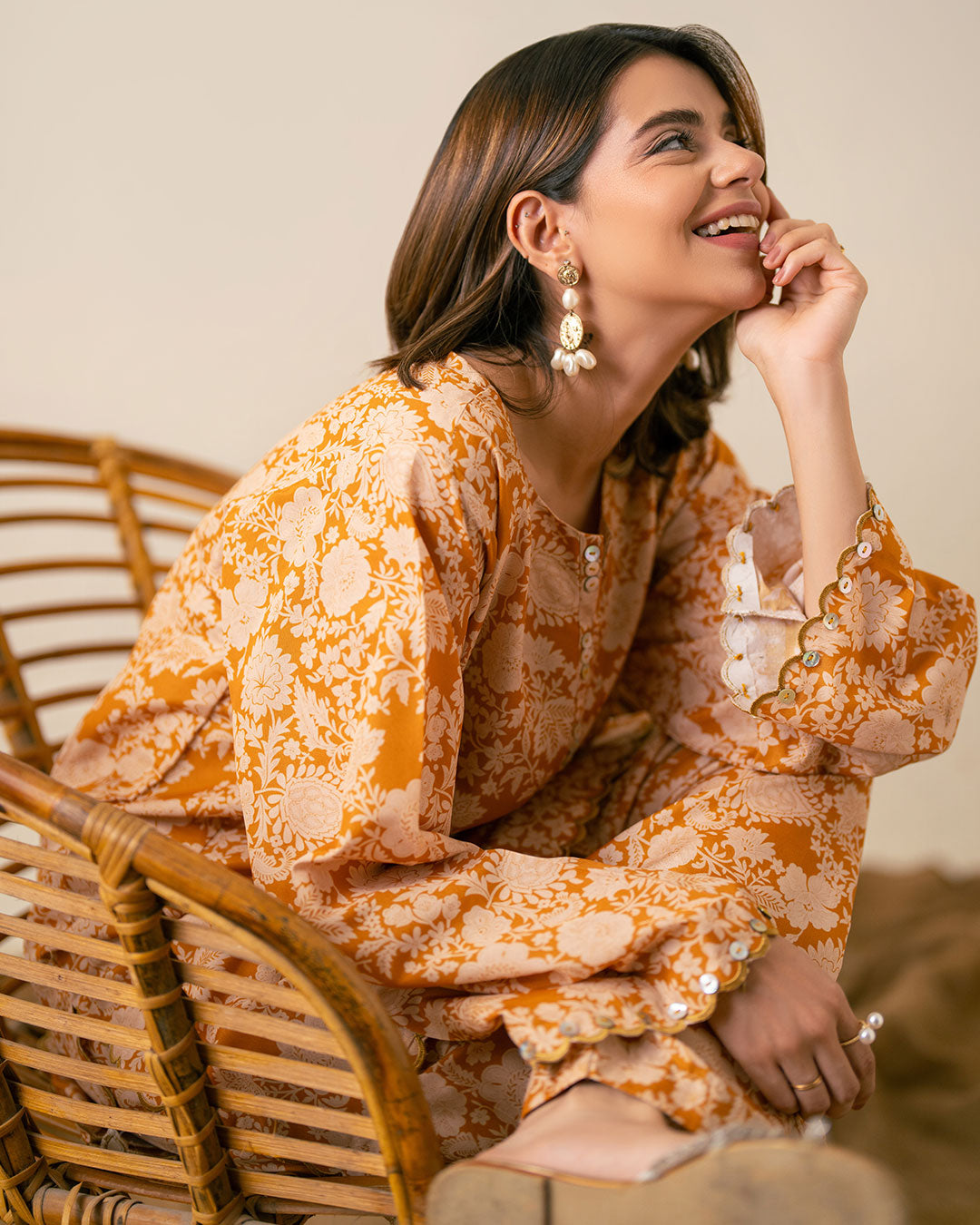 Ayla Studio Stitched PRINTED ESSENTIAL 2PC CO-ORD - Burnt Ocher