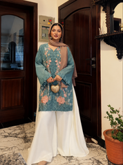 Urban Cut Embroidered Paper Cotton Co-ord Set with Flared Palazzo-C0304