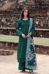 Gulmina Unstitched 3 Piece Luxury Lawn Vol-02 Suit-Emerald Drape With Long Shirt