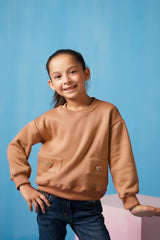Sprinkles Stitched 2 Piece Winter Co Ord Sets Kids Collection'2025-Sweatshirt With Flap - Coffee Brown