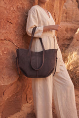 Fineur Luxora Suede Tote Bag - Coffee Brown