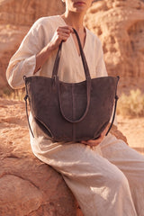 Fineur Luxora Suede Tote Bag - Coffee Brown