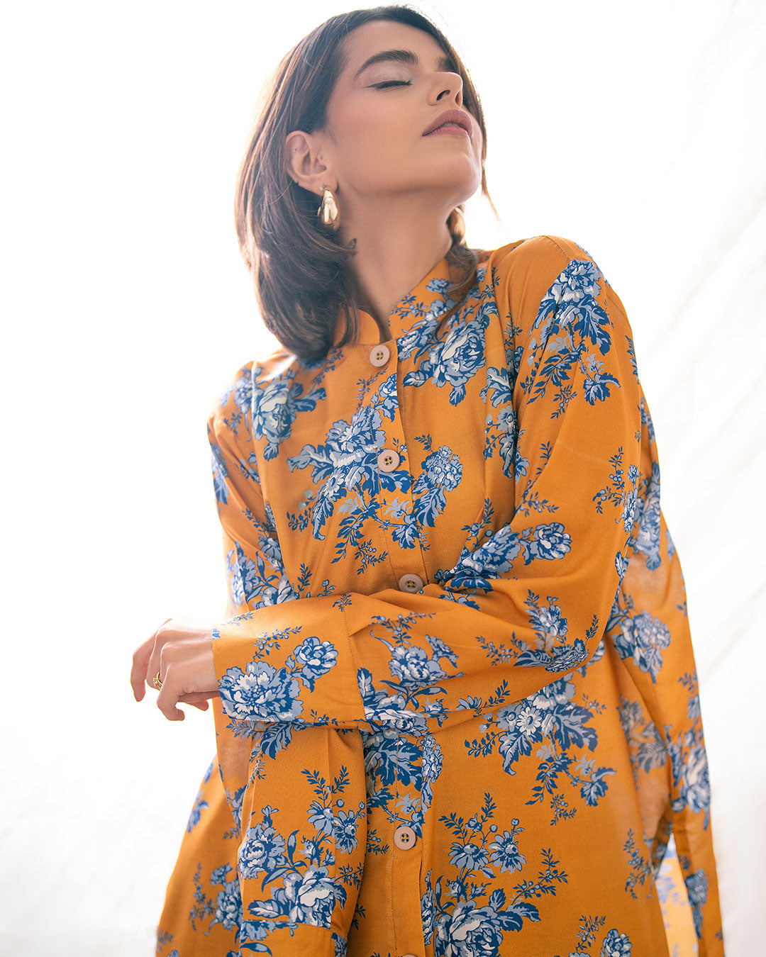 Ayla Studio Stitched PRINTED ESSENTIAL 2PC CO-ORD - Saffron Yellow