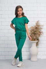 Sprinkles Stitched 2 Piece Summer Co Ord Sets Kids Collection'2025-Green 2Pcs Cord Set with Short Sleeves Shirt and Trouser