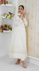 Manahils Stitched Formals Kurti 121-Crimson Glow- Off White