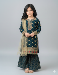 Khanak Stitched Kids-Teal Gharara-KG 018