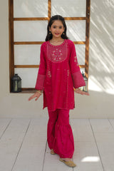 Khanak Stitched Kids-Hot Pink Gharara Suit KST 140