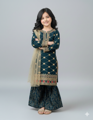 Khanak Stitched Kids-Teal Gharara-KG 018