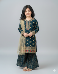 Khanak Stitched Kids-Teal Gharara-KG 018