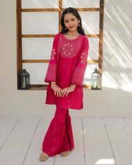 Khanak Stitched Kids-Hot Pink Gharara Suit KST 140