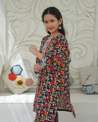 Khanak Stitched Kids-Raspberry Pink Embroidered Gharara KST 193