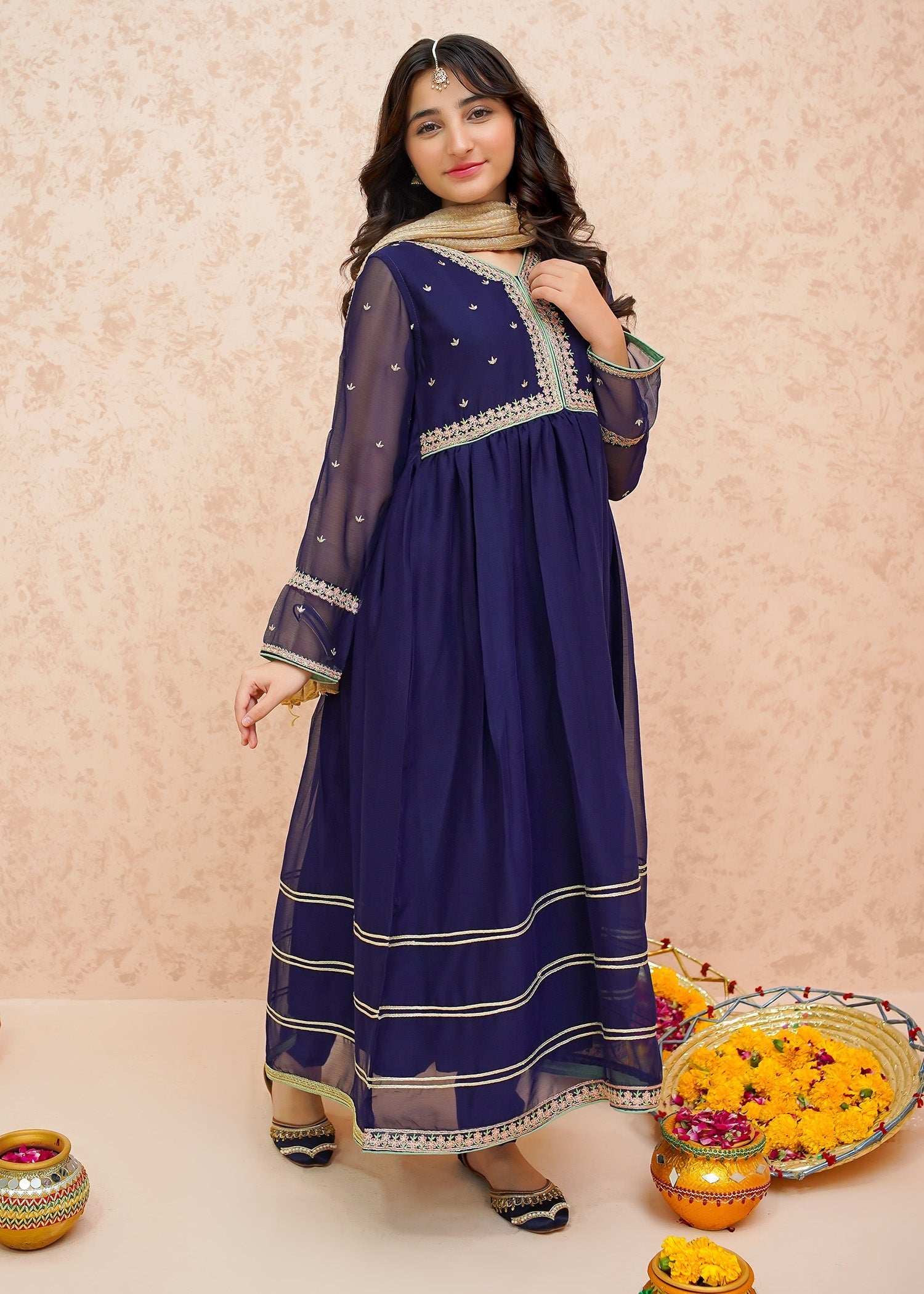 Eid Ka Andaaz By Modest Stitched 3 Piece Formals Collection'2025-9075-Blue